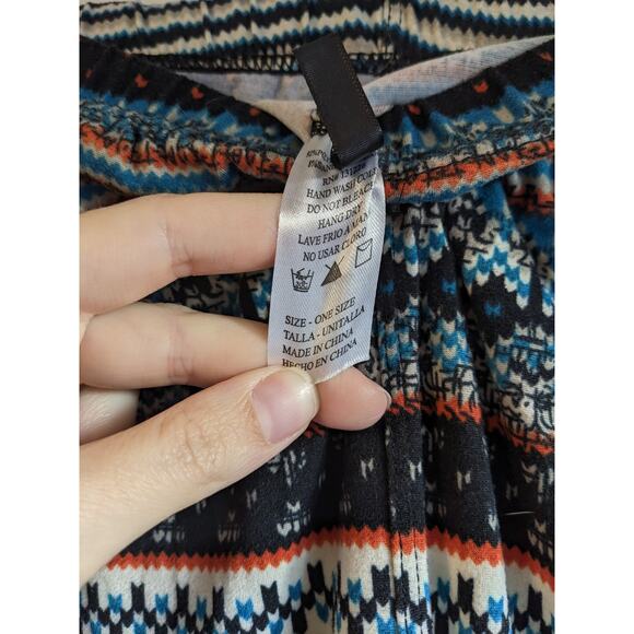 New Mix Women's Mid Rise Blue Orange Elastic Waist Leggings Pant One Size - Picture 4 of 4